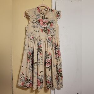 SHEIN Girl's Sleeveless Round Neck Cap Sleeve Formal Dress - Cream and Green 160